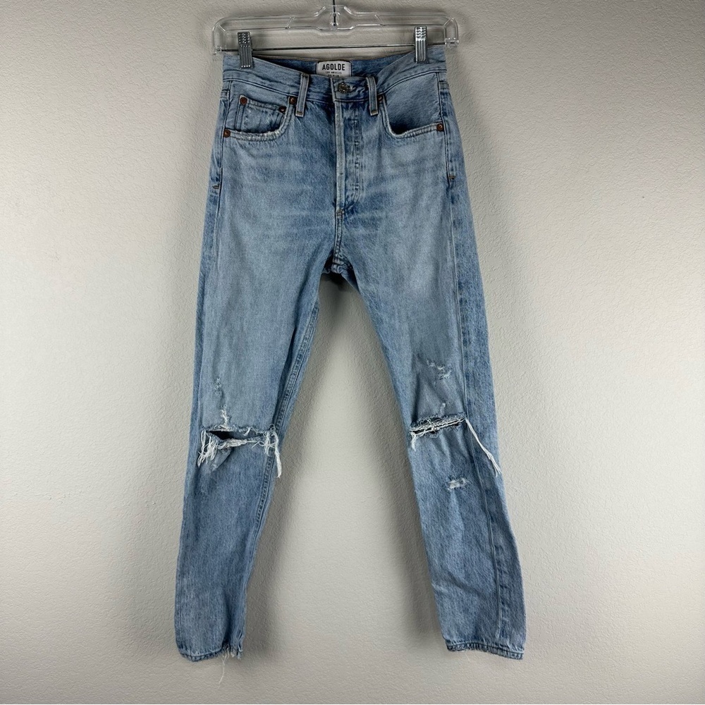 Agolde Light Wash Jamie Distressed High Rise Button Fly Classic Jeans Size 23